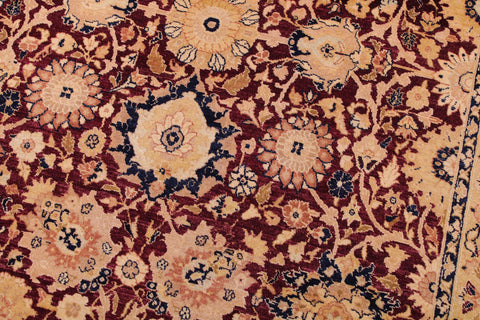 handmade Transitional Tabriz Maroon Tan Hand Knotted RECTANGLE 100% WOOL area rug 9 x 12