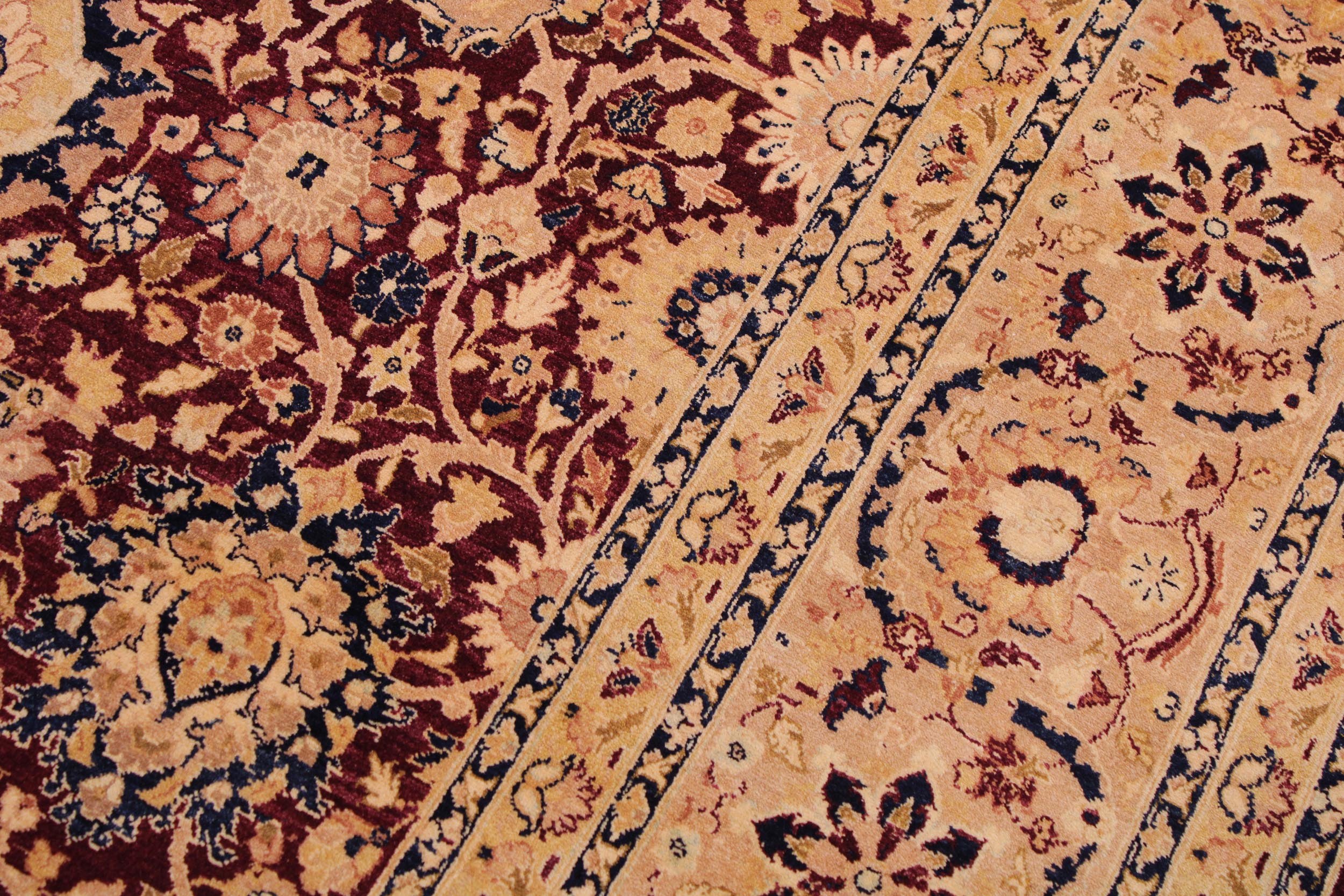 handmade Transitional Tabriz Maroon Tan Hand Knotted RECTANGLE 100% WOOL area rug 9 x 12