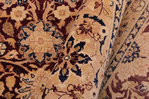 handmade Transitional Tabriz Maroon Tan Hand Knotted RECTANGLE 100% WOOL area rug 9 x 12