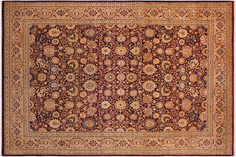 handmade Transitional Tabriz Maroon Tan Hand Knotted RECTANGLE 100% WOOL area rug 9 x 12