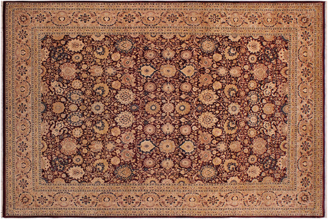 handmade Transitional Tabriz Maroon Tan Hand Knotted RECTANGLE 100% WOOL area rug 9x12