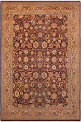 Traditional Tabriz Fay Maroon Tan Hand Knotted Area rugs 9 x 12