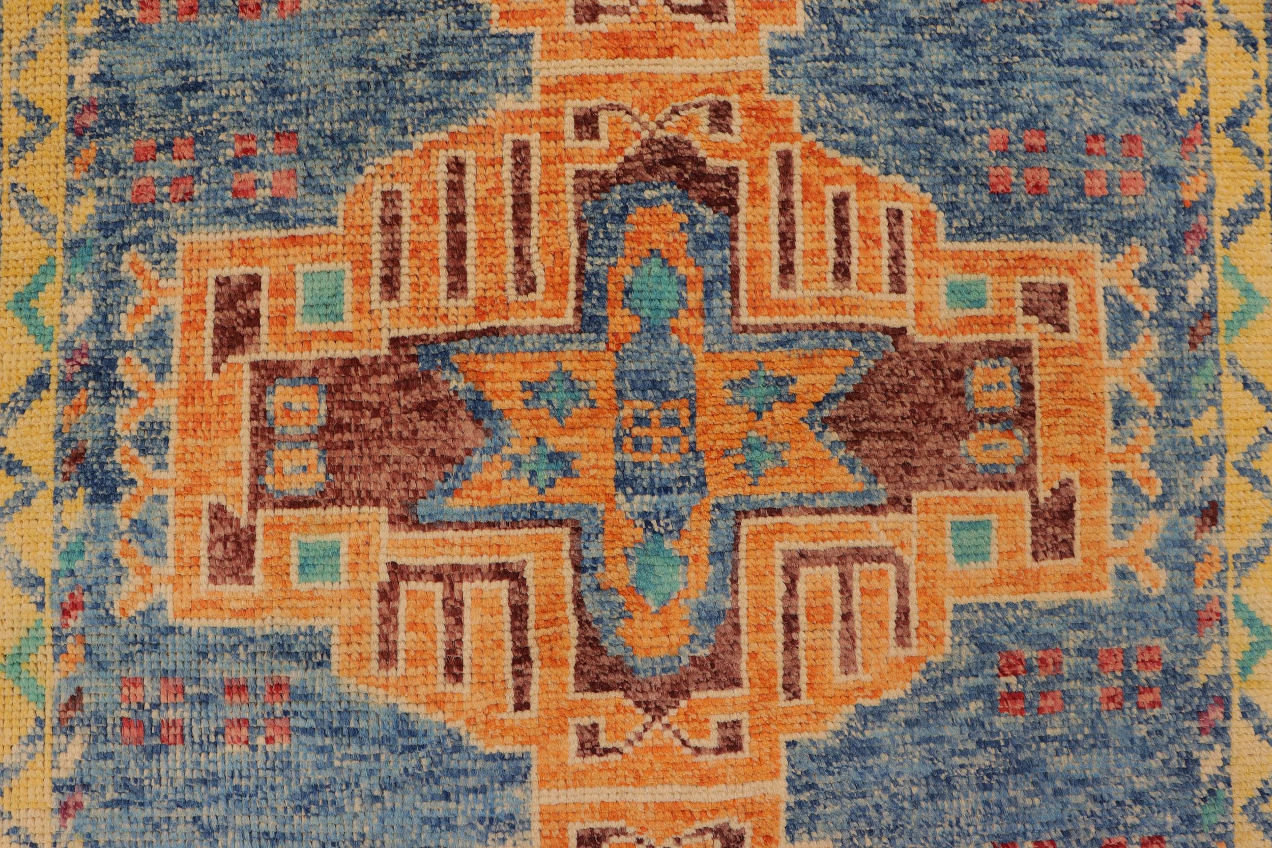 handmade Geometric Balouchi Blue Beige Hand Knotted RECTANGLE 100% WOOL area rug 4x6