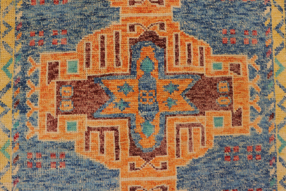 handmade Geometric Balouchi Blue Beige Hand Knotted RECTANGLE 100% WOOL area rug 4x6