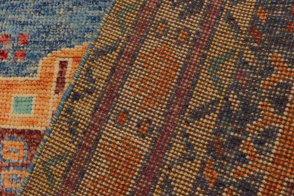 handmade Geometric Balouchi Blue Beige Hand Knotted RECTANGLE 100% WOOL area rug 4x6