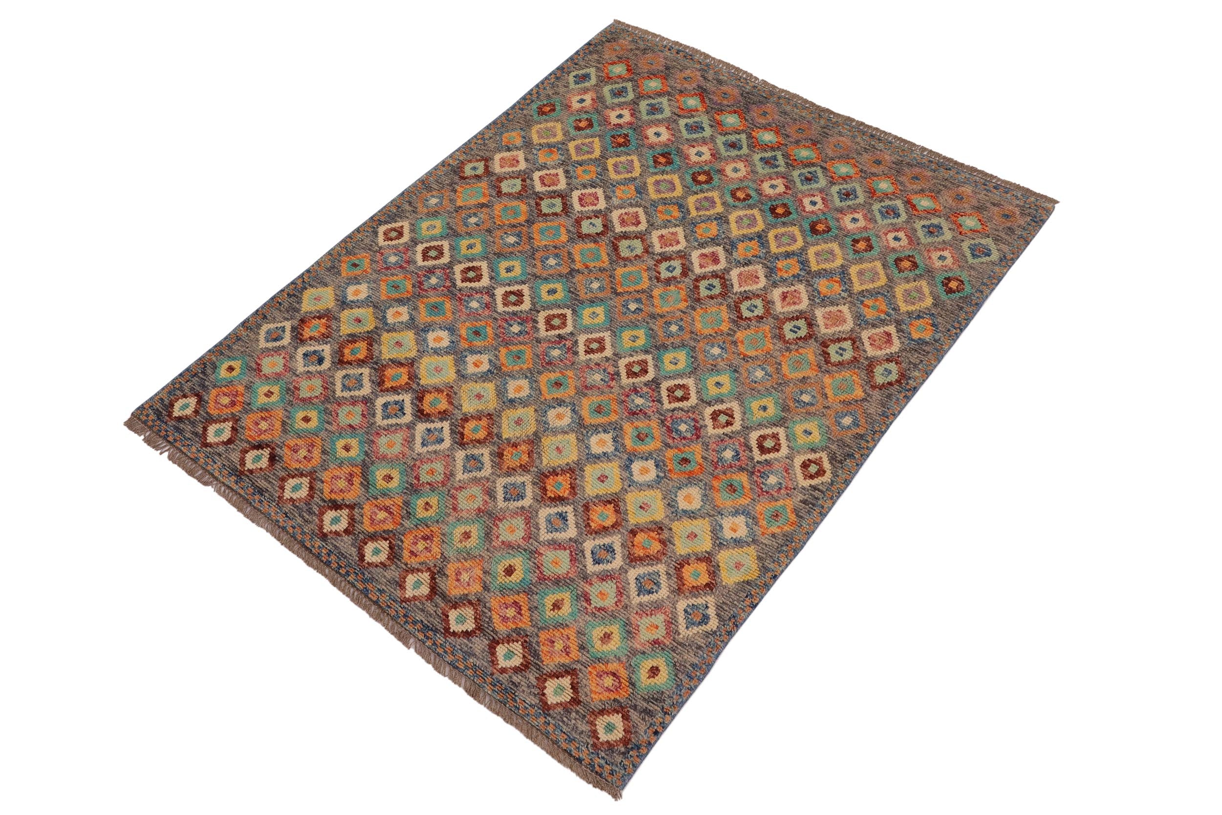 handmade Modern Balouchi Gray Blue Hand Knotted RECTANGLE 100% WOOL area rug 4x6