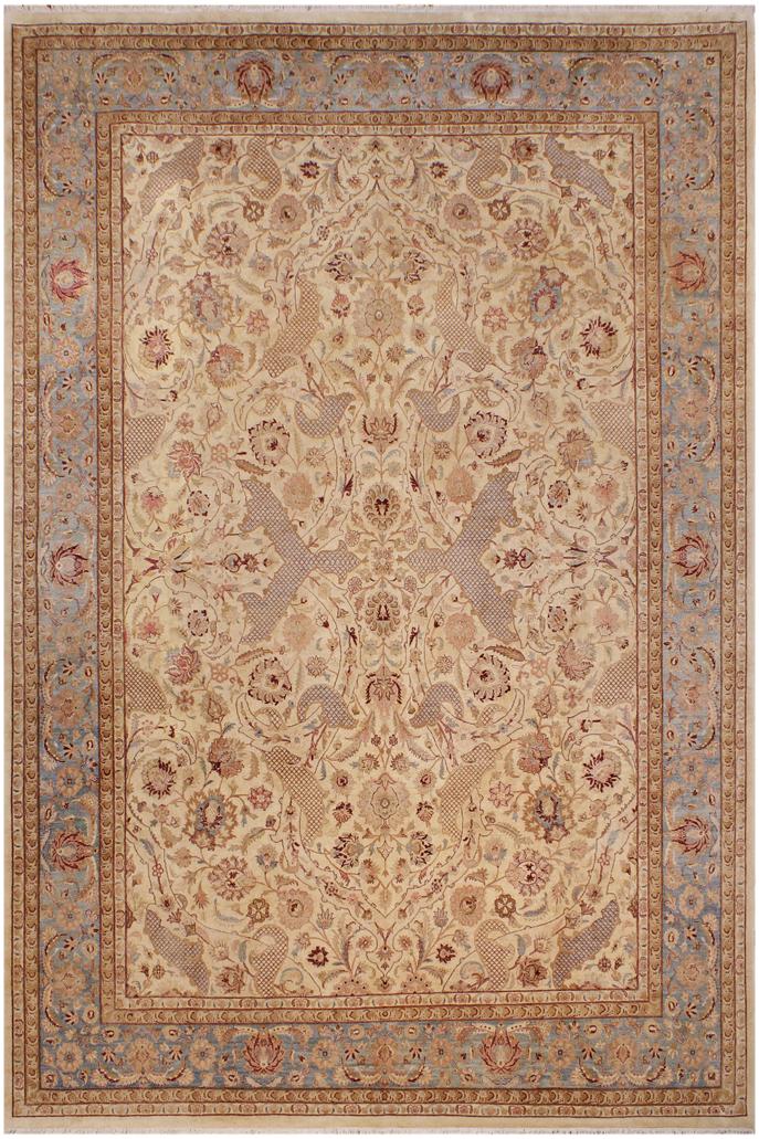 Traditional Agra Dorothea Ivory Lt. Blue Hand Knotted Area rugs 9 x 12