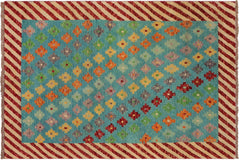 handmade Modern Balouchi Blue Beige Hand Knotted RECTANGLE 100% WOOL area rug 4x6