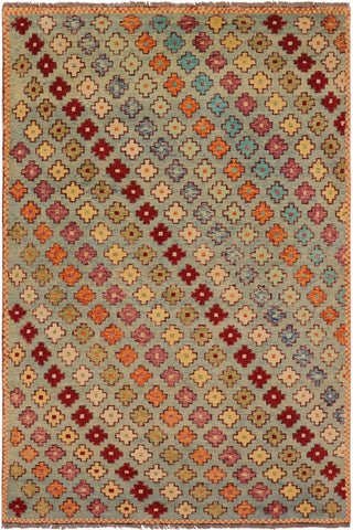 Modern Balochi Juliette Blue/Red Wool Rug - 4'9''X8'0''