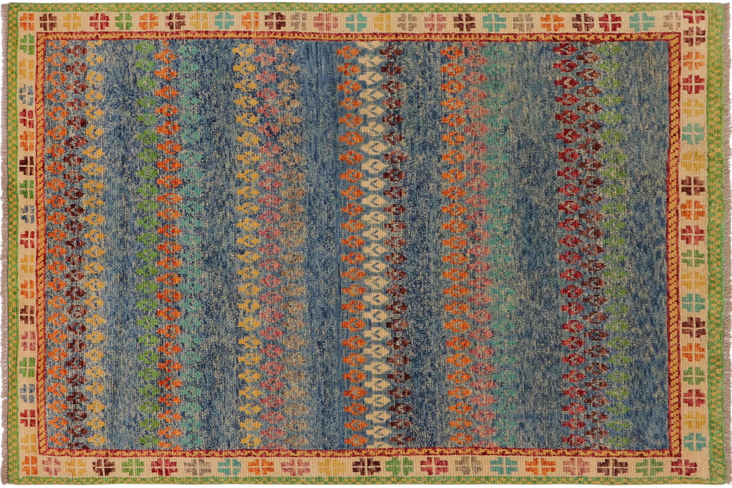 handmade Modern Balouchi Blue Beige Hand Knotted RECTANGLE 100% WOOL area rug 5x7