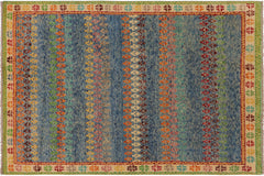 handmade Modern Balouchi Blue Beige Hand Knotted RECTANGLE 100% WOOL area rug 5x7