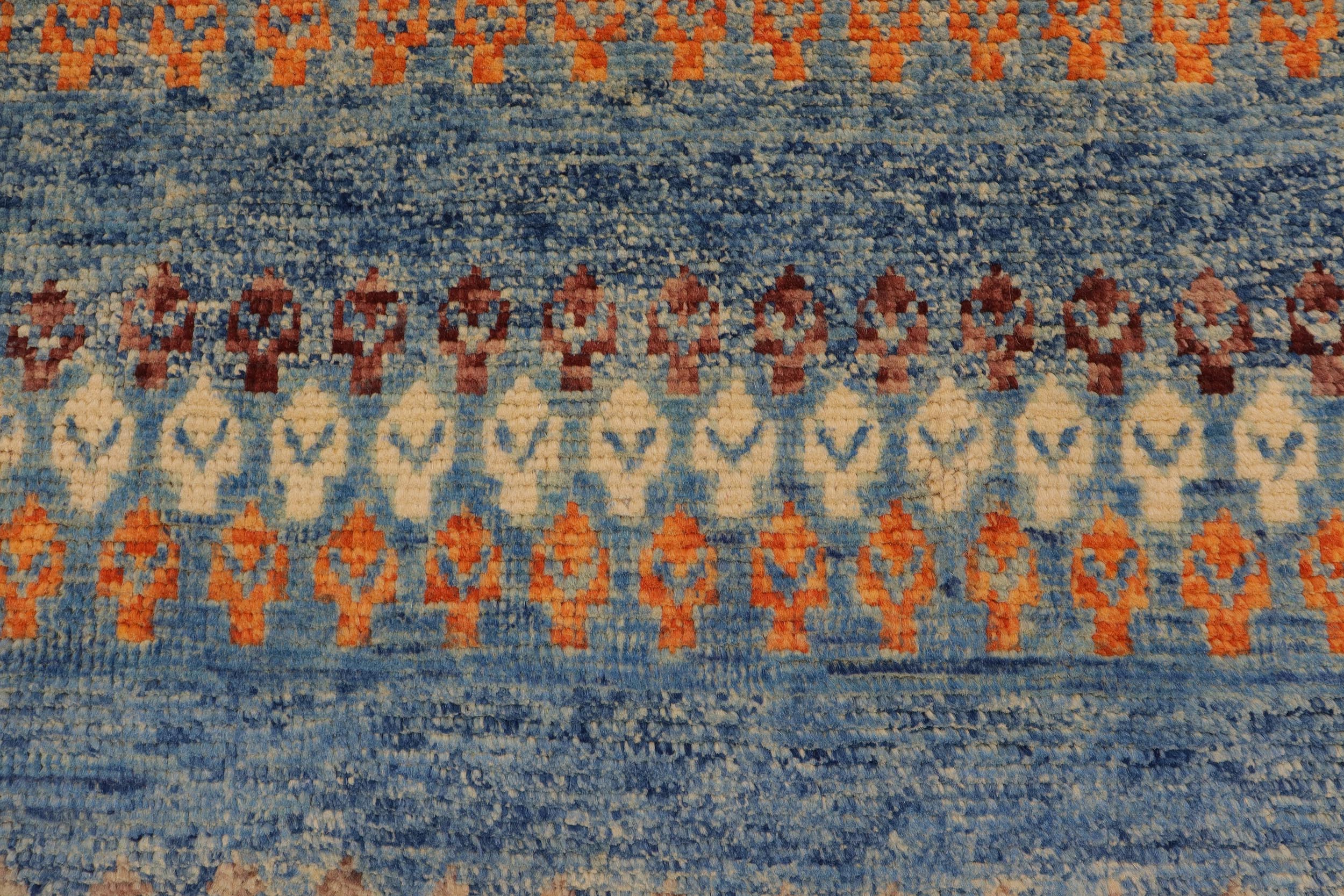 handmade Modern Balouchi Blue Beige Hand Knotted RECTANGLE 100% WOOL area rug 5x7