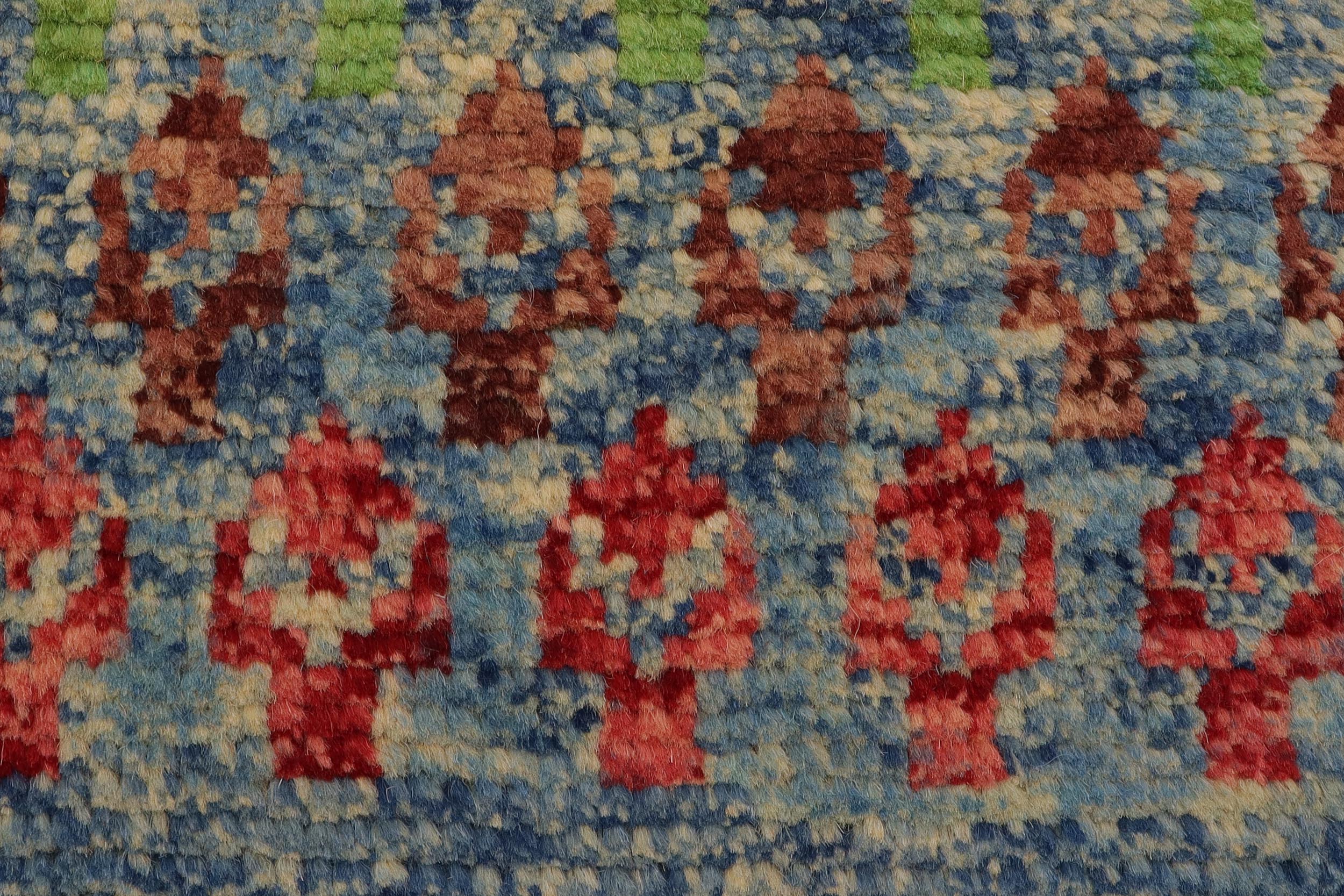 handmade Modern Balouchi Blue Beige Hand Knotted RECTANGLE 100% WOOL area rug 5x7