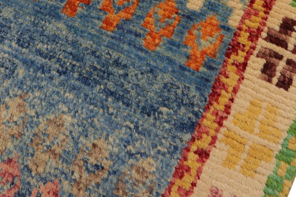 handmade Modern Balouchi Blue Beige Hand Knotted RECTANGLE 100% WOOL area rug 5x7