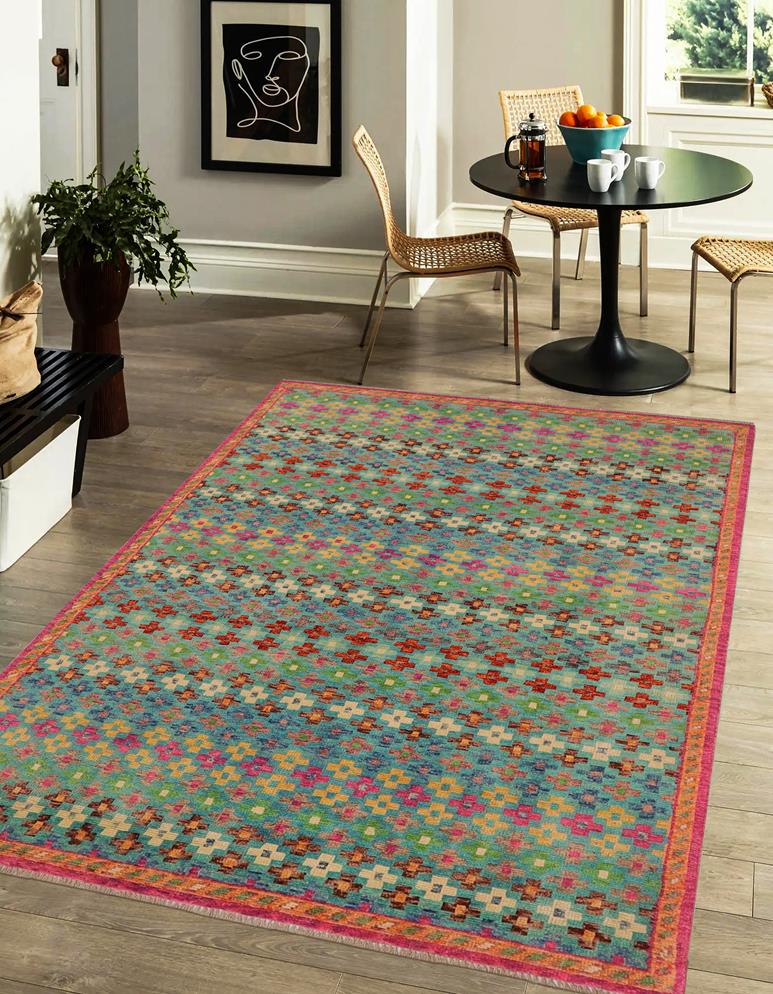 handmade Modern Balouchi Blue Orange Hand Knotted RECTANGLE 100% WOOL area rug 5x8