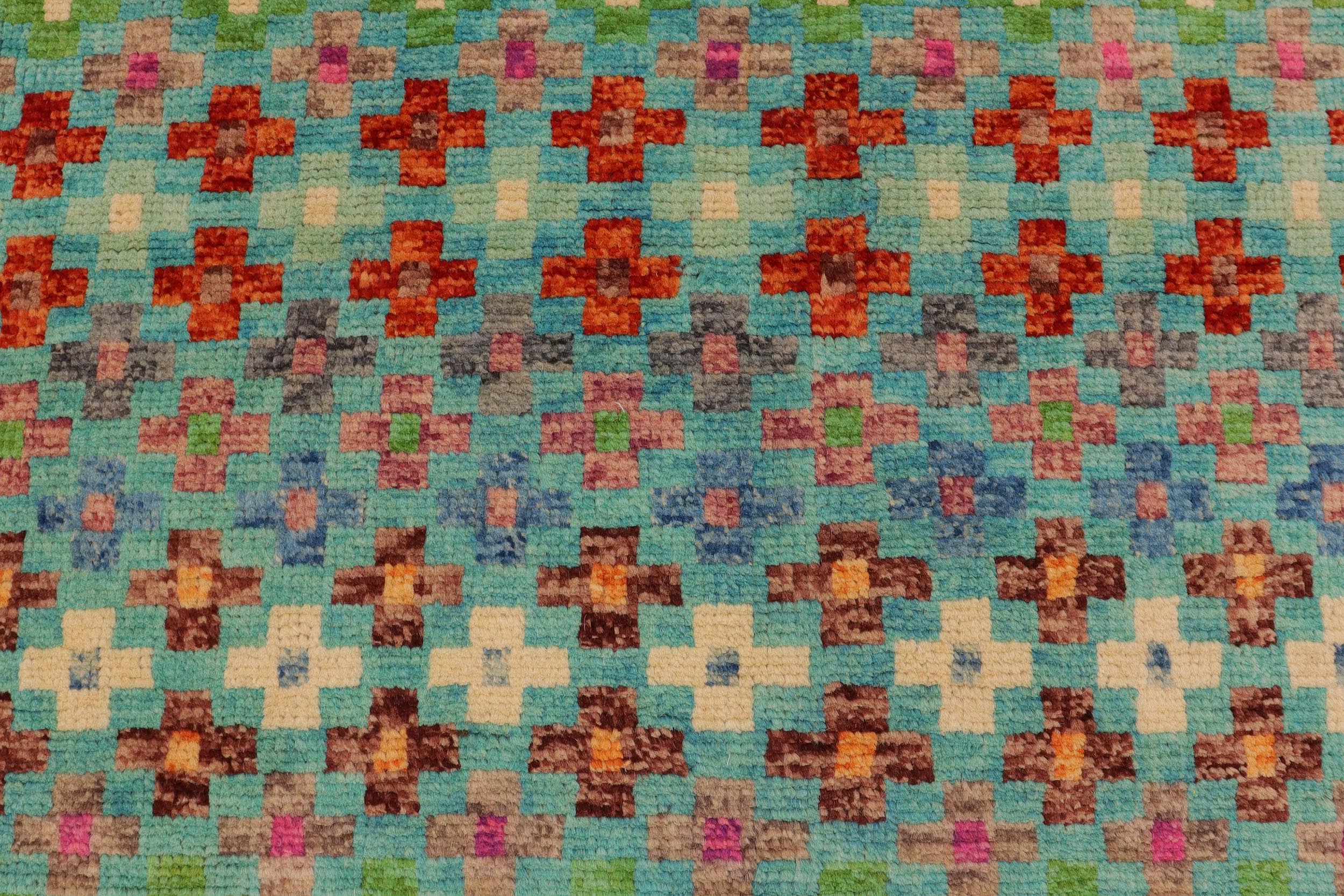 handmade Modern Balouchi Blue Orange Hand Knotted RECTANGLE 100% WOOL area rug 5x8