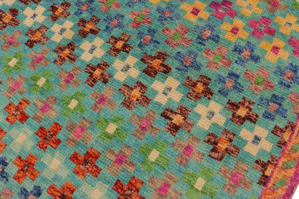 handmade Modern Balouchi Blue Orange Hand Knotted RECTANGLE 100% WOOL area rug 5x8