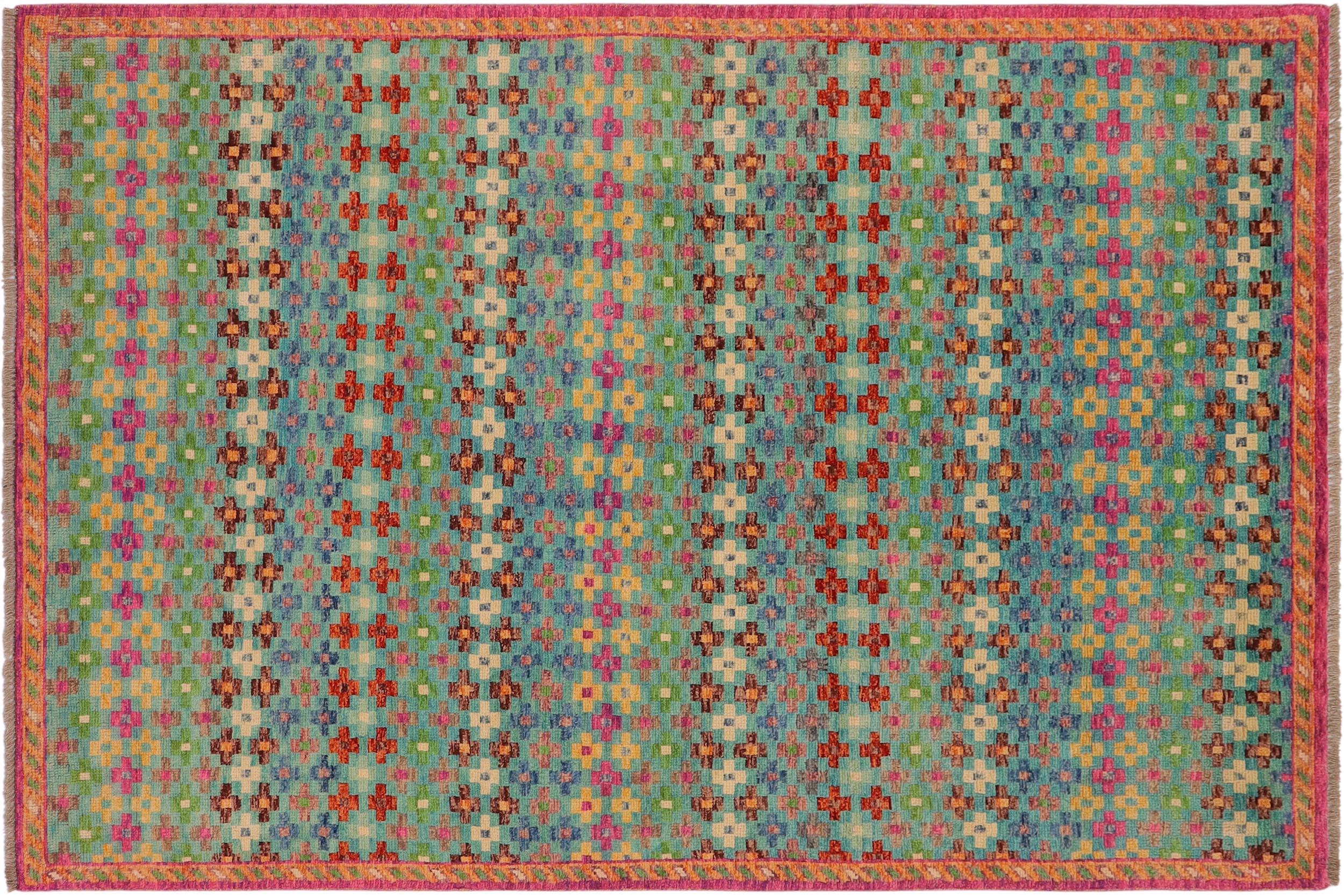 handmade Modern Balouchi Blue Orange Hand Knotted RECTANGLE 100% WOOL area rug 5x8