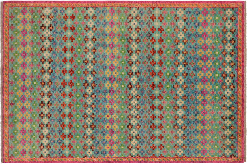 handmade Modern Balouchi Blue Orange Hand Knotted RECTANGLE 100% WOOL area rug 5x8