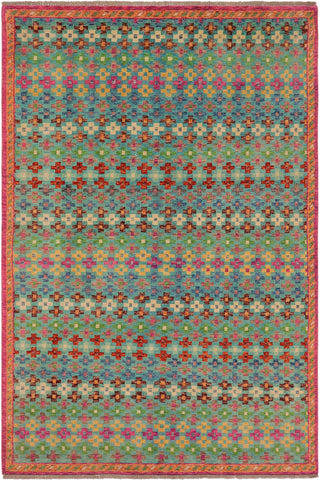 Eclectic Balochi Travis Blue/Orange Wool Rug - 4'10''X8'3''