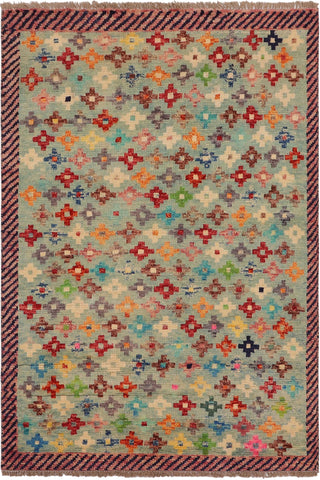 Modern Balochi Lila Blue/Red Wool Rug - 3'4''X5'0''