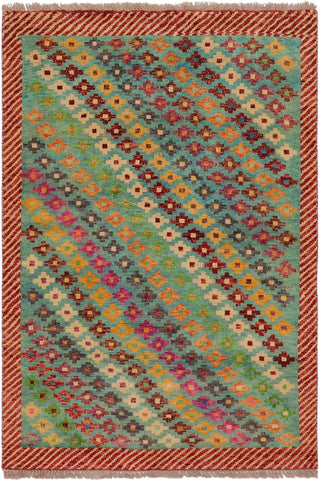 Shabby Chic Balochi Abdullah Blue/Red Wool Rug - 3'4''X5'0''