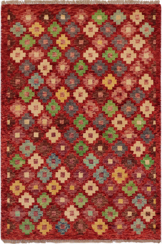 Eclectic Balochi Carlos Red/Blue Wool Rug - 3'3''X4'10''