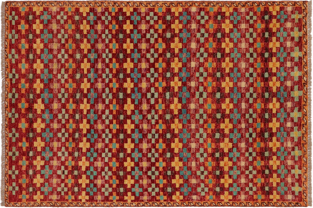 handmade Modern Balouchi Red Blue Hand Knotted RECTANGLE 100% WOOL area rug 3x5