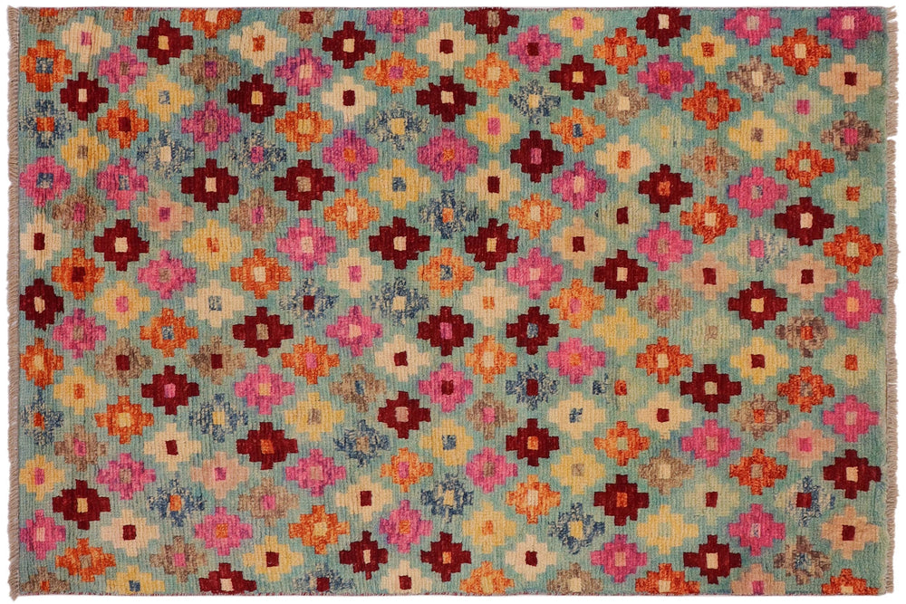 handmade Modern Balouchi Blue Red Hand Knotted RECTANGLE 100% WOOL area rug 3x5