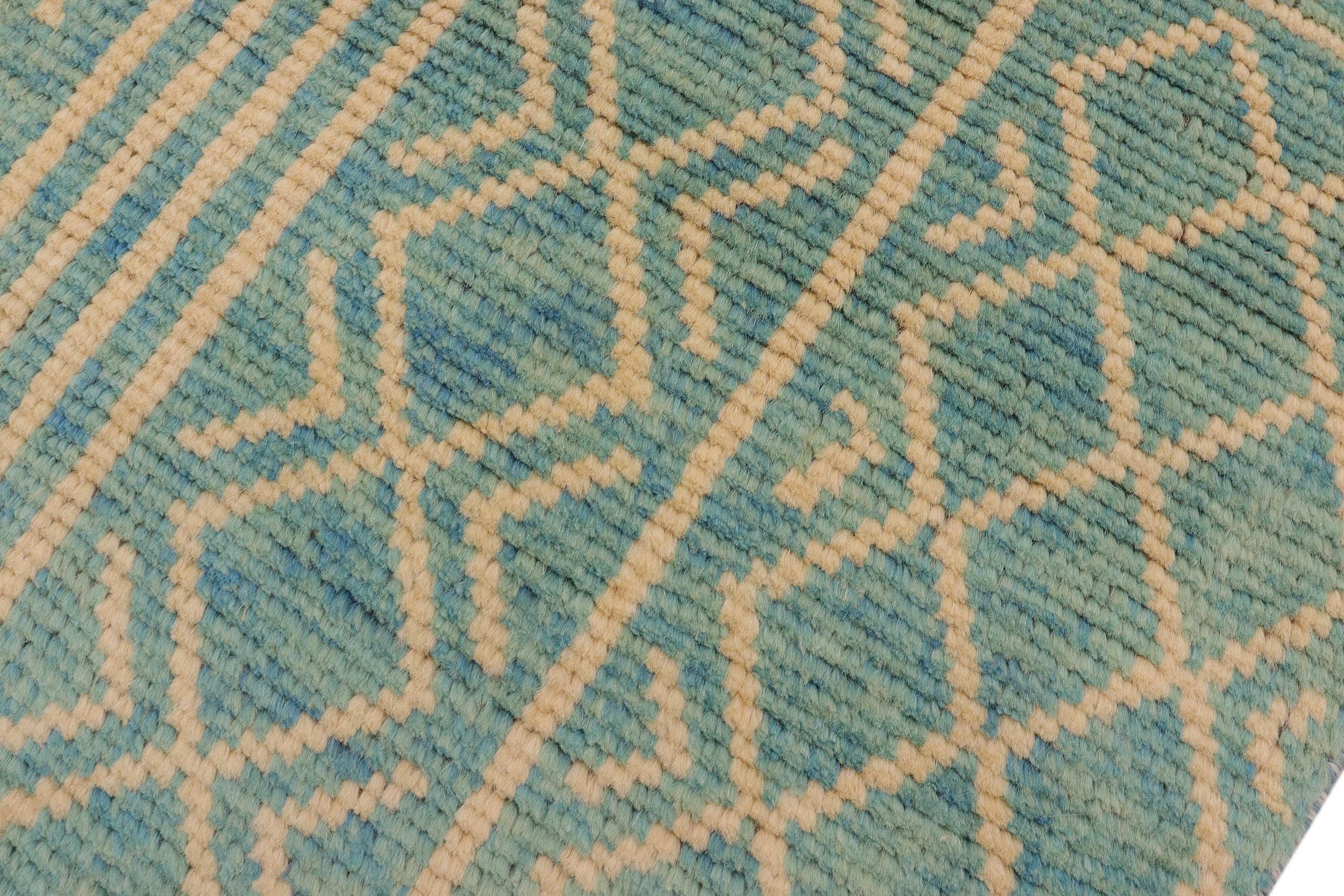 handmade Modern Balouchi Blue Beige Hand Knotted RECTANGLE 100% WOOL area rug 3x5