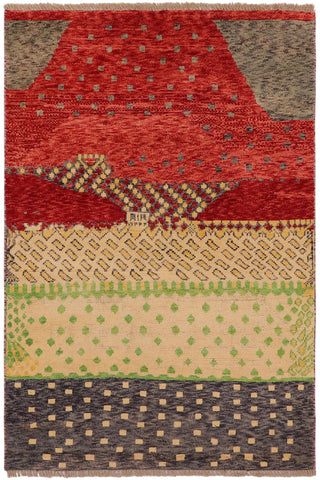 Contemporary Balochi Carsen Red/Gray Wool Rug - 3'2''X4'10''