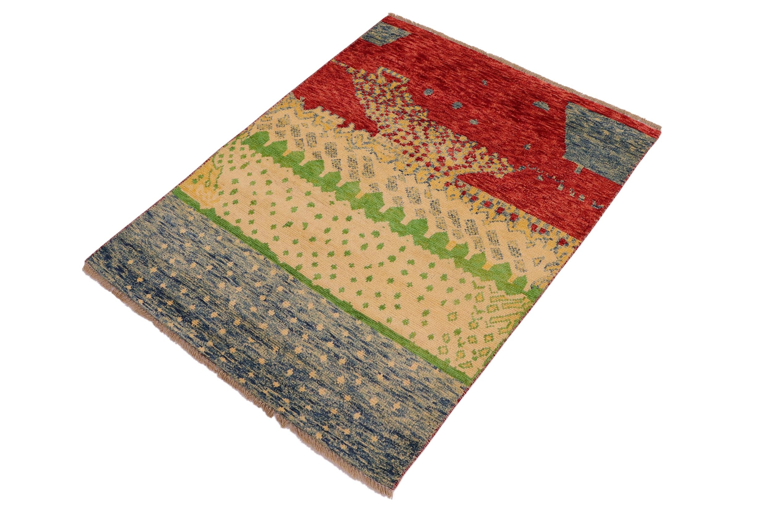 handmade Modern Balouchi Blue Red Hand Knotted RECTANGLE 100% WOOL area rug 3x5