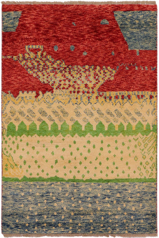 Eclectic Balochi Luke Blue/Red Wool Rug - 3'2''X4'11''