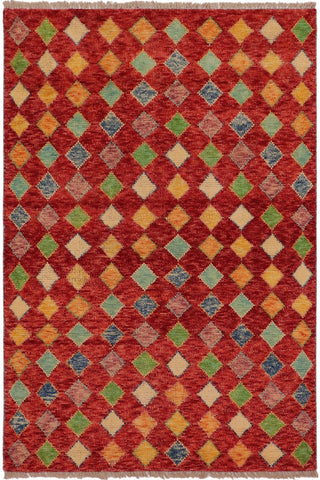 Modern Balochi Zachery Red/Blue Wool Rug - 3'3''X5'0''