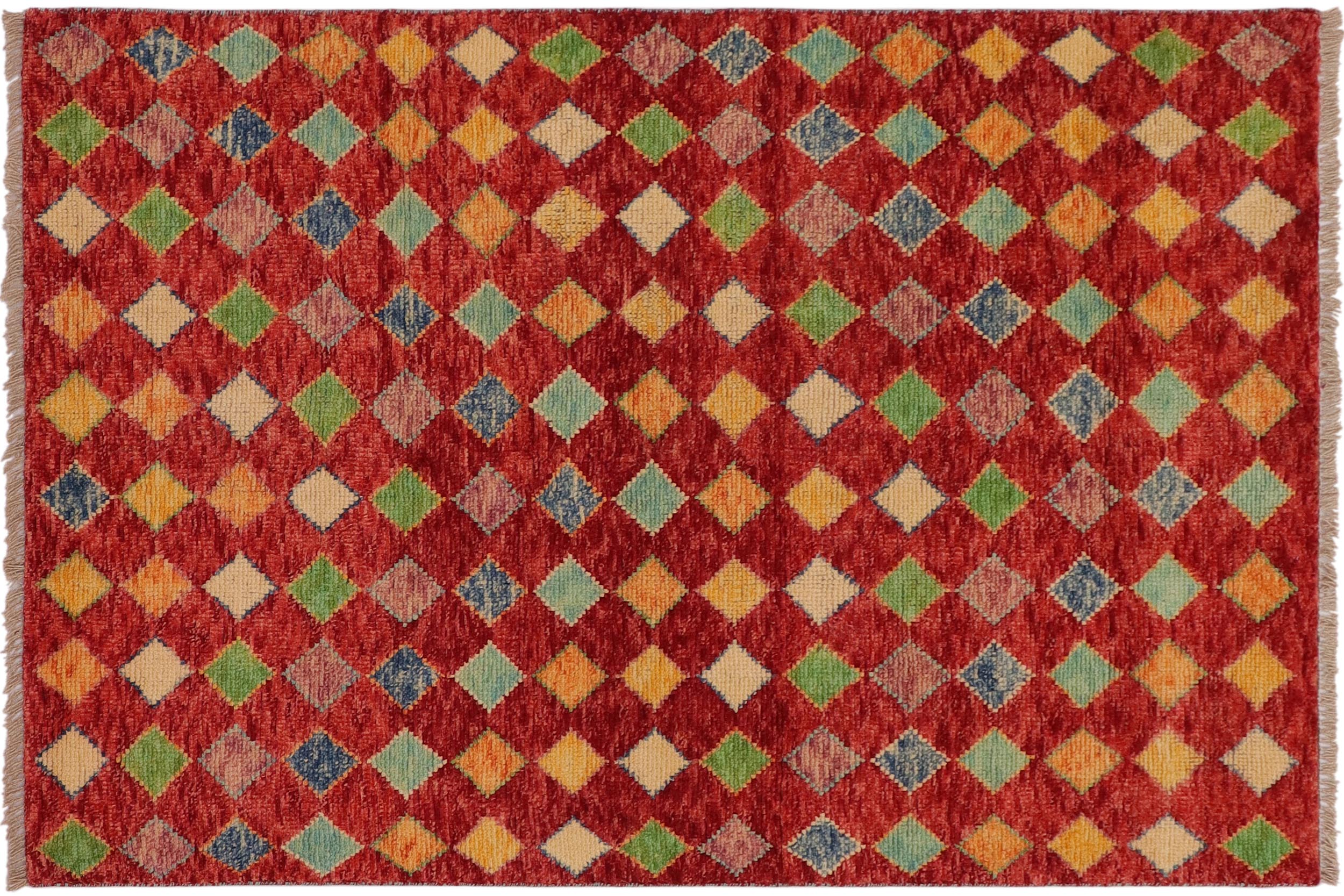 handmade Modern Balouchi Red Blue Hand Knotted RECTANGLE 100% WOOL area rug 3x5