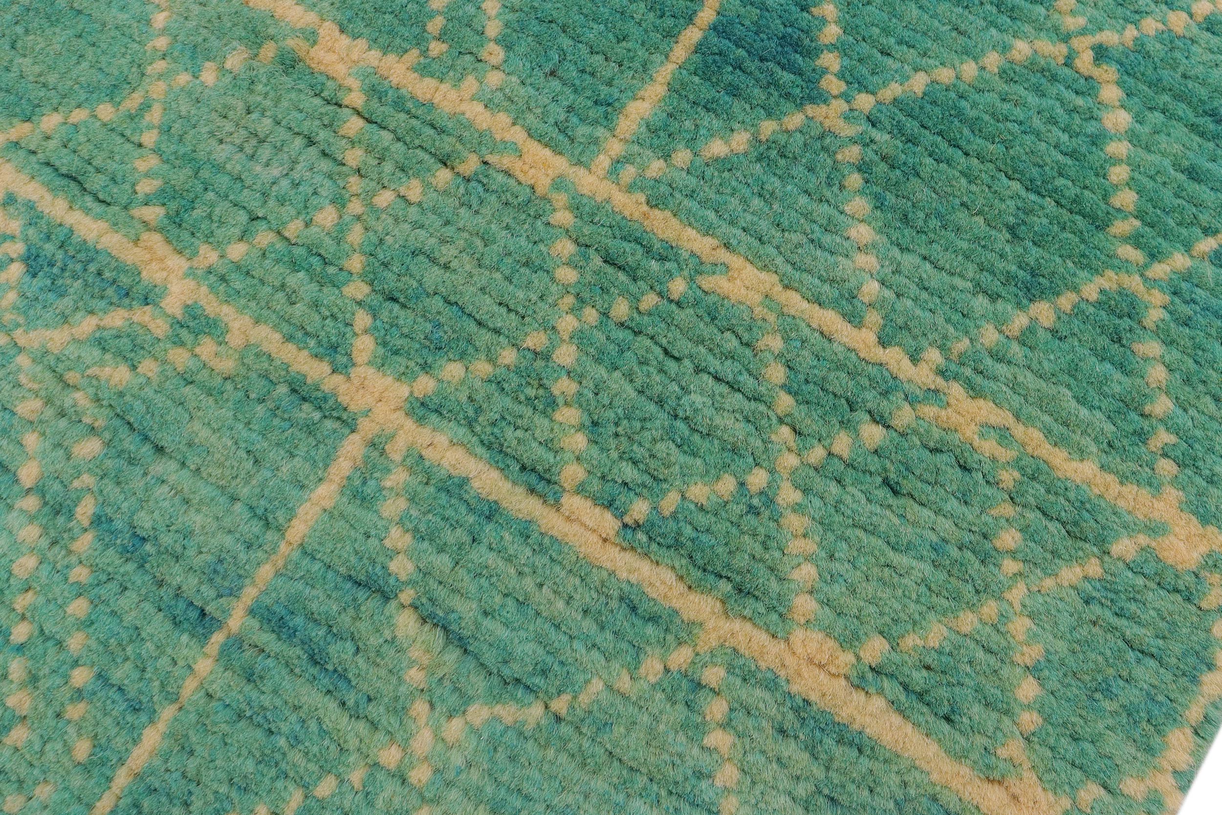 handmade Modern Balouchi Blue Beige Hand Knotted RECTANGLE 100% WOOL area rug 3x5