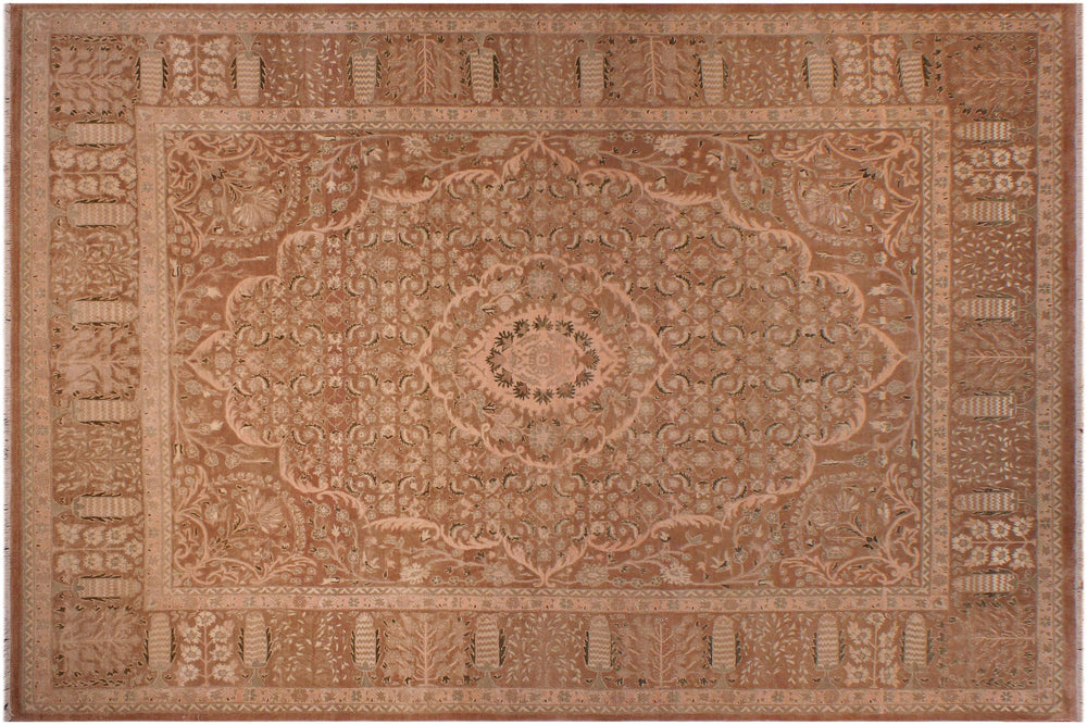 handmade Transitional Tajdar Brown Tan Hand Knotted RECTANGLE 100% WOOL area rug 9x12