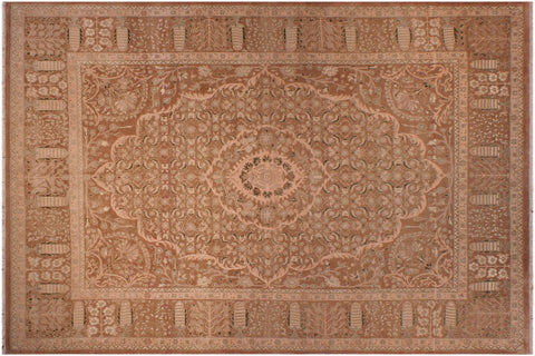 handmade Transitional Tajdar Brown Tan Hand Knotted RECTANGLE 100% WOOL area rug 9x12