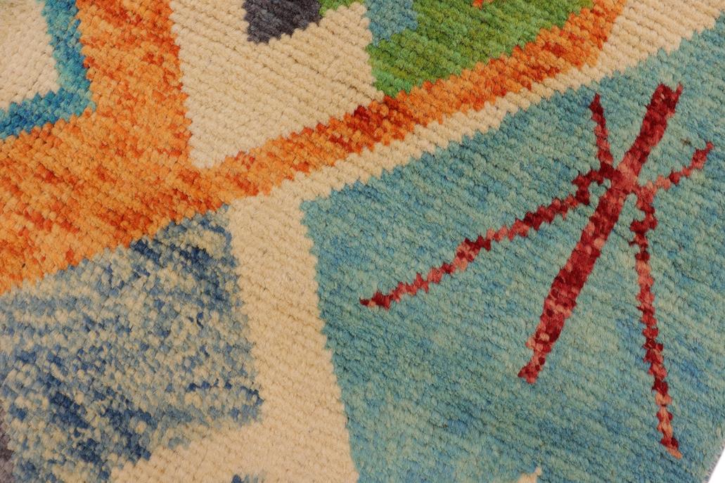 handmade Modern Balouchi Beige Blue Hand Knotted RECTANGLE 100% WOOL area rug 4x5