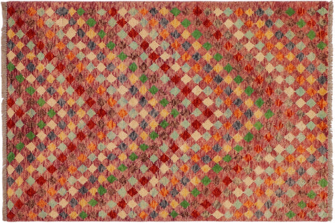 Contemporary Balochi Angelina Purple/Rust Wool Rug - 3'3''X4'10''