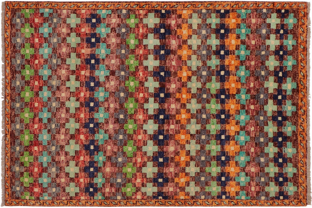 handmade Modern Balouchi Maroon Orange Hand Knotted RECTANGLE 100% WOOL area rug 3x5