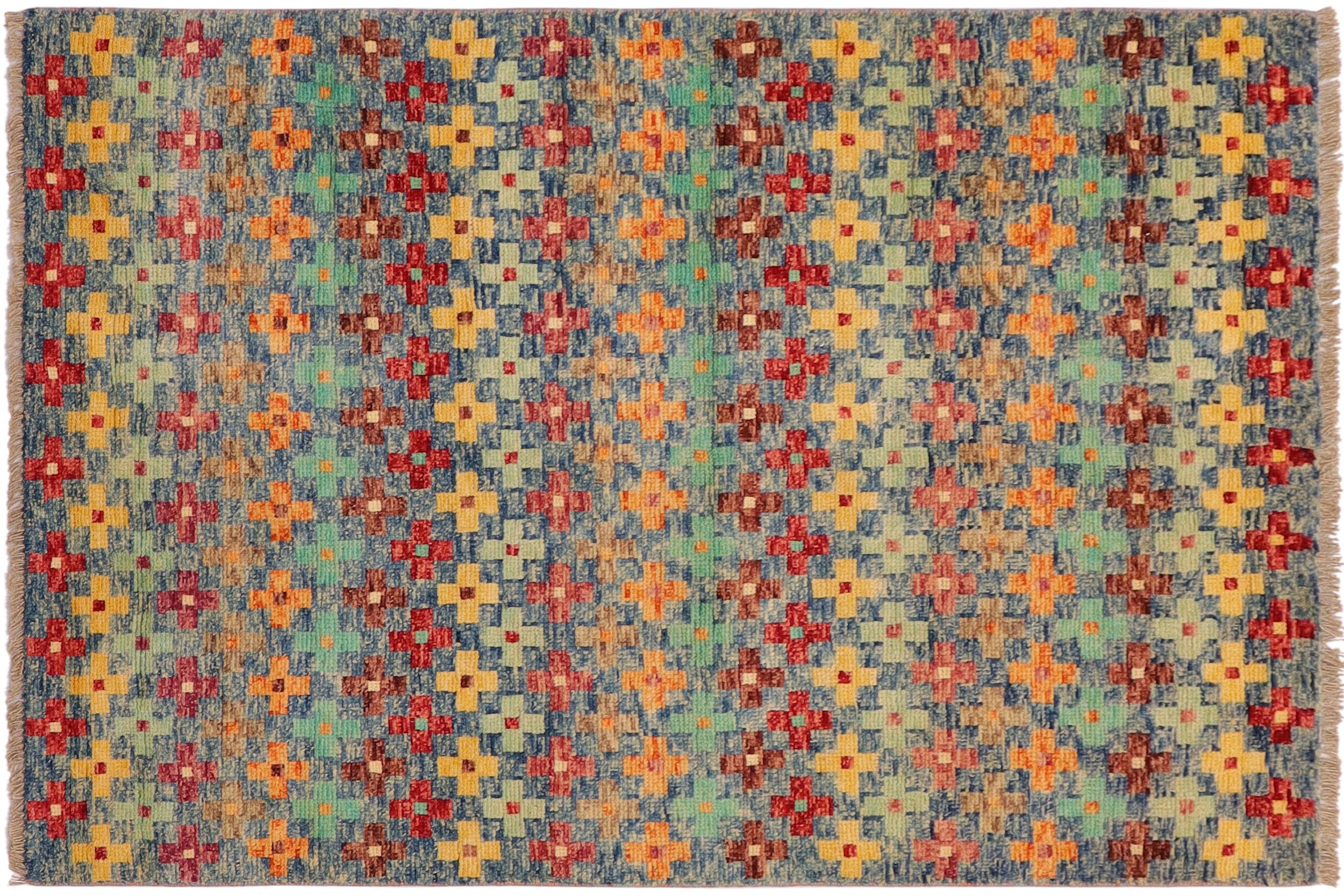 handmade Modern Balouchi Blue Red Hand Knotted RECTANGLE 100% WOOL area rug 3x5