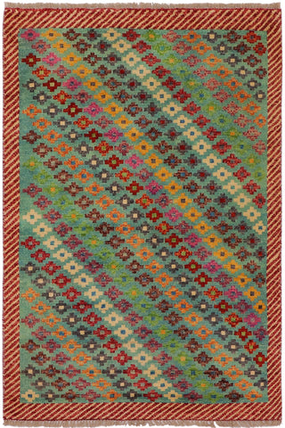 Eclectic Balochi Cecilia Blue/Red Wool Rug - 3'4''X5'1''