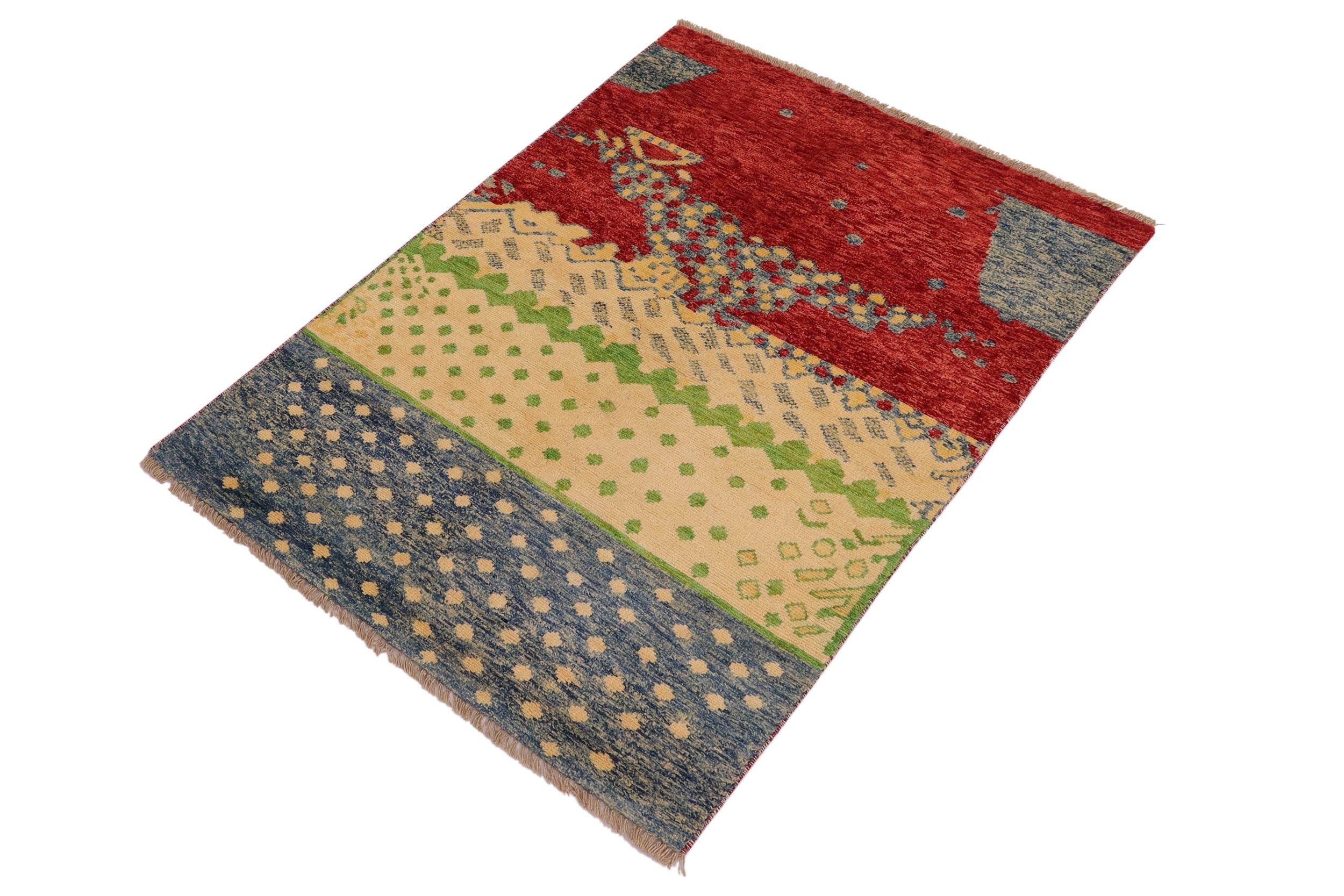 handmade Modern Balouchi Red Blue Hand Knotted RECTANGLE 100% WOOL area rug 3x5