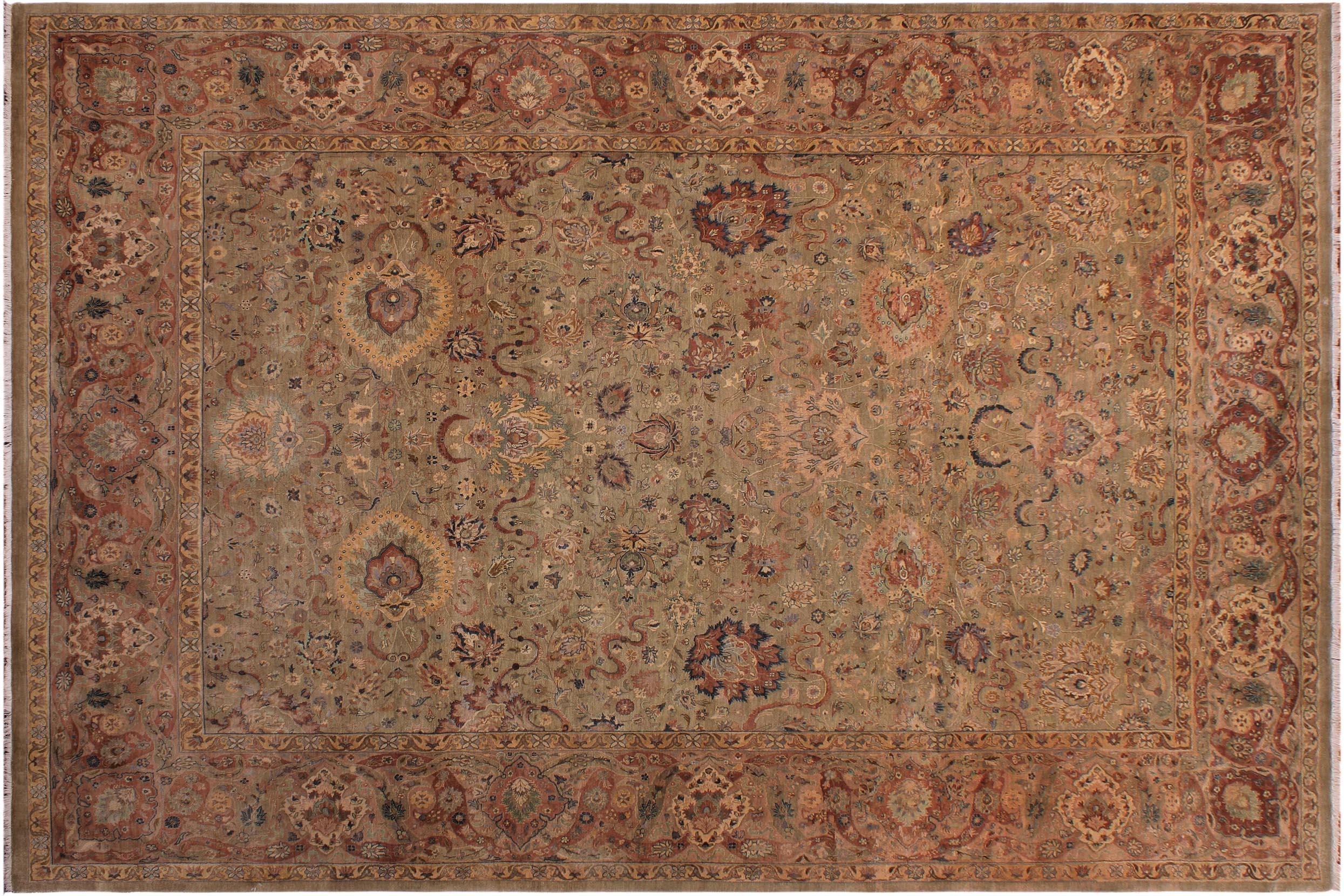 handmade Transitional Anmol Agra Taupe Beige Hand Knotted RECTANGLE 100% WOOL area rug 9x13