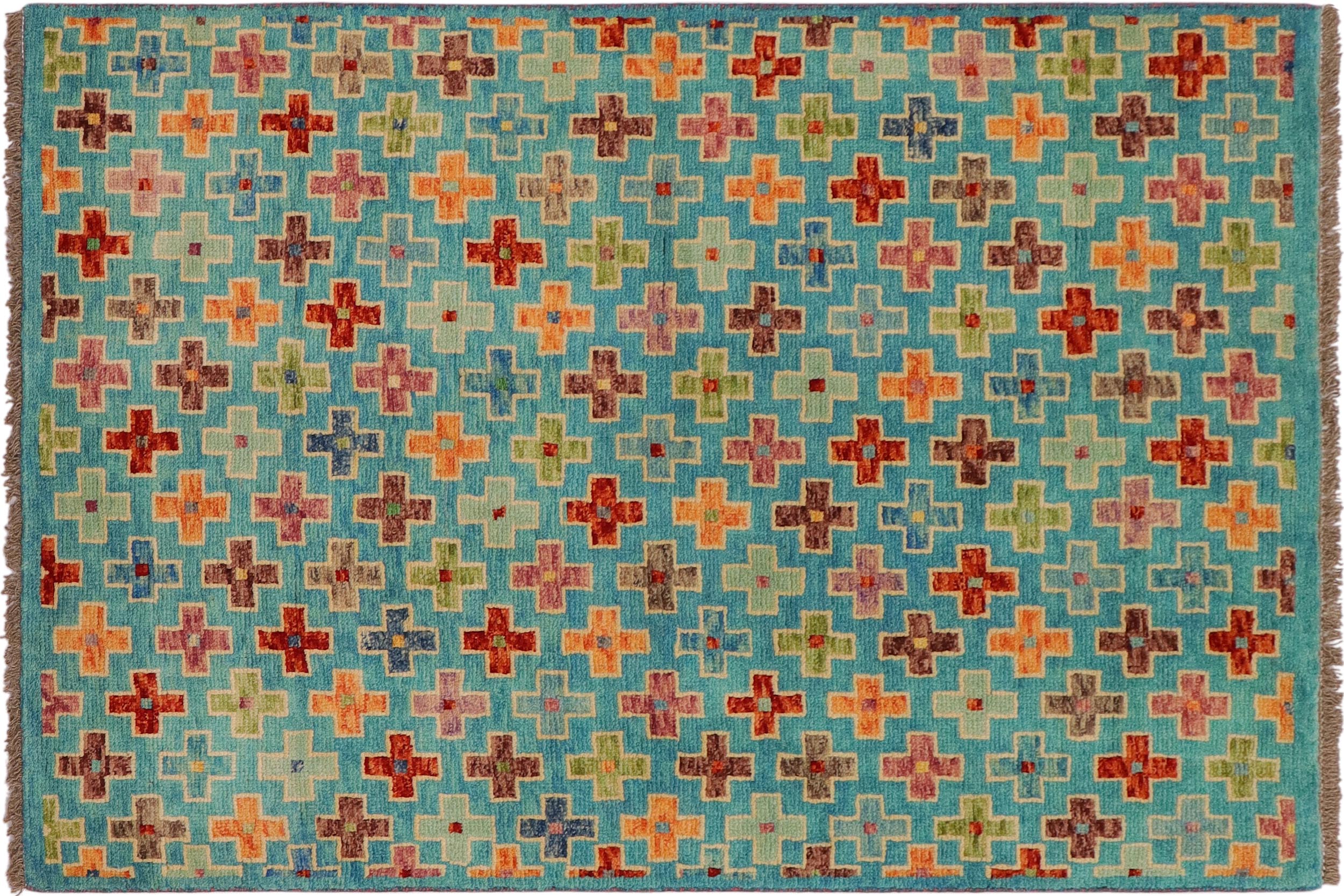 handmade Modern Balouchi Blue Rust Hand Knotted RECTANGLE 100% WOOL area rug 3x5