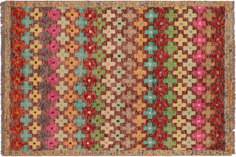 Shabby Chic Balochi Dominiqu Maroon/Blue Wool Rug - 3'4''X4'10''
