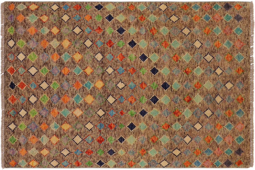 handmade Modern Balouchi Brown Rust Hand Knotted RECTANGLE 100% WOOL area rug 3x5