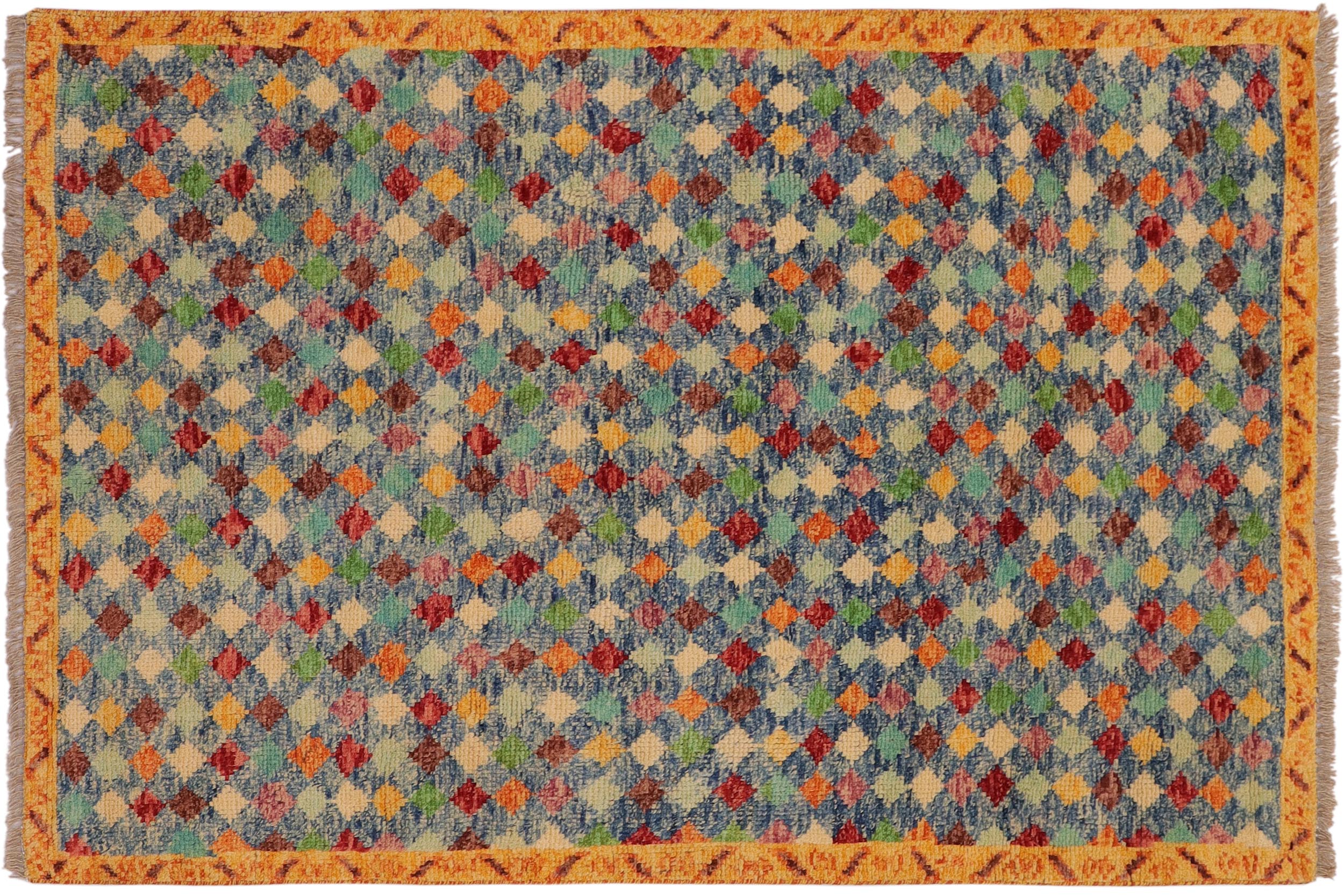 handmade Modern Balouchi Blue Gold Hand Knotted RECTANGLE 100% WOOL area rug 4x5