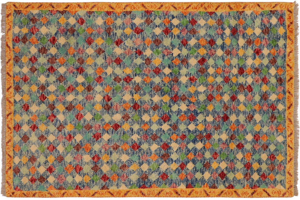 handmade Modern Balouchi Blue Gold Hand Knotted RECTANGLE 100% WOOL area rug 4x5